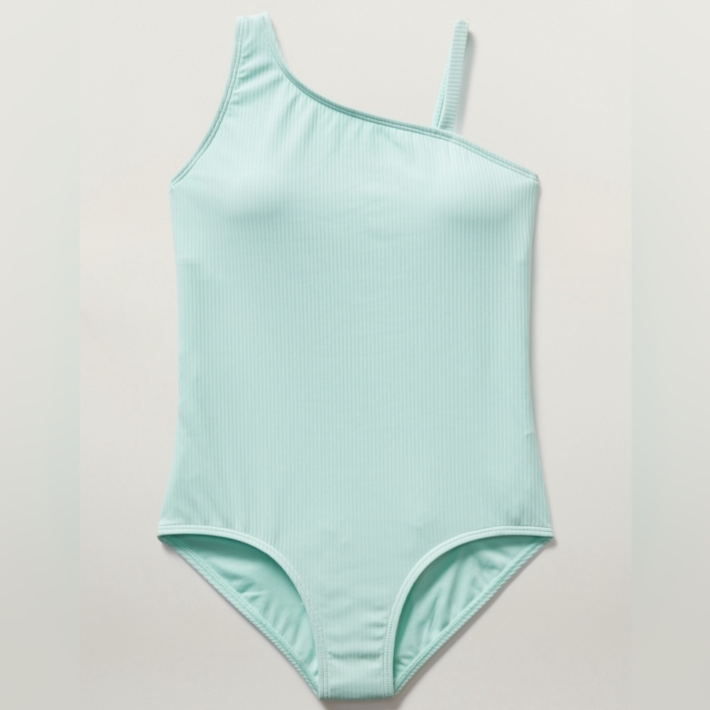 NWT Athleta Girl Oasis Blue One Shoulder Rib One Piece Swimsuit Sz XXL/1…
